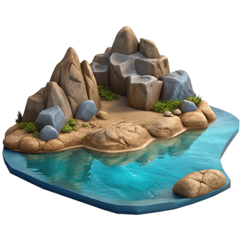 serene minimalist Rocky Lake Shore Isolated premium png