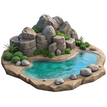 elegant artistic Rocky Lake Shore Isolated png