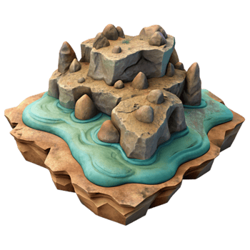 beautiful artistic Rocky Zephyr Zone Terrain Cutout with Shadow high quality png