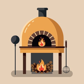 Rustic Brick Oven with Burning Fire in Minimalist Flat Design Illustration vector