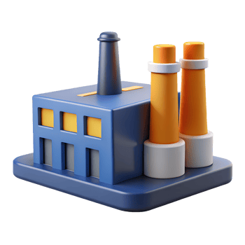 Cartoon 3D model of a factory building with tall smokestacks perfect for industrial design projects and presentations png