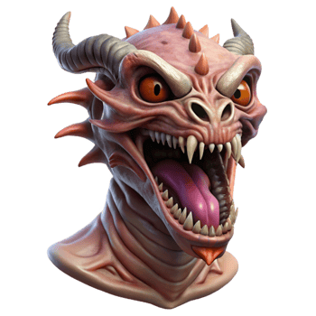 mesmerizing tropical Ultra-detailed concept art style render of a single, decaying Hydra head, severed neck, isolated cutout with Transparent Background professional png