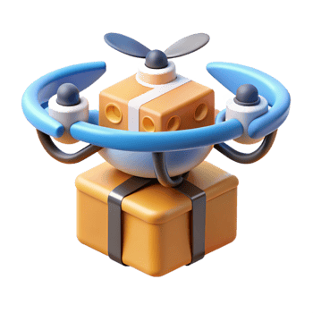 elegant rare Hyper-specific, concept art style isolated cutout of a drone delivery package, autonomous logistics technology with Transparent Background png