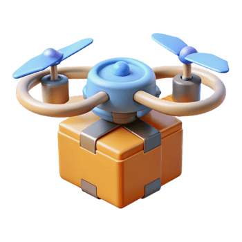 rare futuristic Hyper-specific, concept art style isolated cutout of a drone delivery package, autonomous logistics technology with Transparent Background precision png