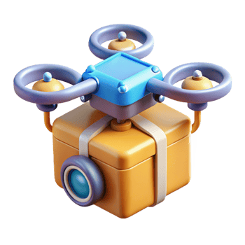 spectacular peaceful rustic Hyper-specific, concept art style isolated cutout of a drone delivery package, autonomous logistics technology with Transparent Background gallery standard png