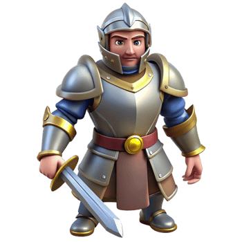 vibrant organic Concept art style, isolated cutout of a medieval knight in full plate armor with a sword with Transparent Background premium png