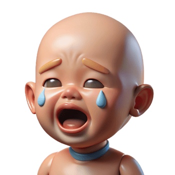 extraordinary whimsical traditional Photorealistic, ultra-detailed professional render of a crying baby with tears streaming down its face Isolated cutout with Transparent Background high quality png