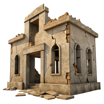 extraordinary artistic Ruined Building Facade Transparent Background with Cracked Walls png