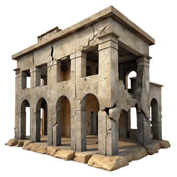 extraordinary contemporary Ruined Building Facade Transparent Background with Cracked Walls high quality png