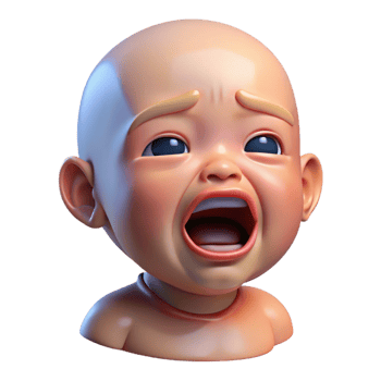 playful captivating Photorealistic, ultra-detailed professional render of a crying baby with tears streaming down its face Isolated cutout with Transparent Background museum quality png