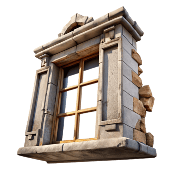 elegant vintage Ruined Building Window Frame Isolated with Sunlight professional png