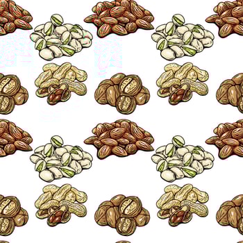 Seamless nut pattern with almonds pistachios walnuts and peanuts vector