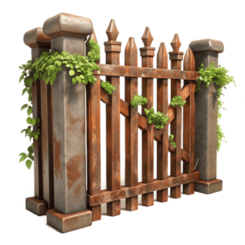 serene abstract Rusting Metal Fence with Vines Cutout premium png