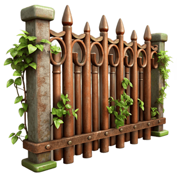 wonderful abstract Rusting Metal Fence with Vines Cutout genuine png