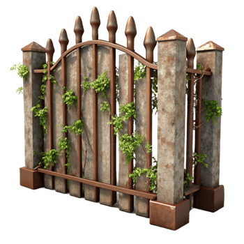 dramatic creative Rusting Metal Fence with Vines Cutout professional png