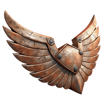 beautiful vintage Rusty Iron Mechanical Wings Angled View Isolated original png