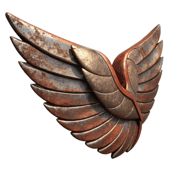 beautiful traditional Rusty Iron Mechanical Wings Angled View Isolated png