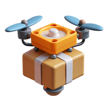 reflective striking Delivery drone with package attached with Transparent Background exclusive png