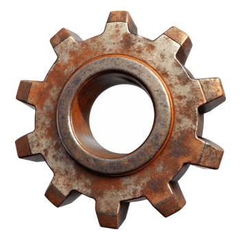 vibrant contemporary Rusty Metal Gear Cutout Transparent Background png