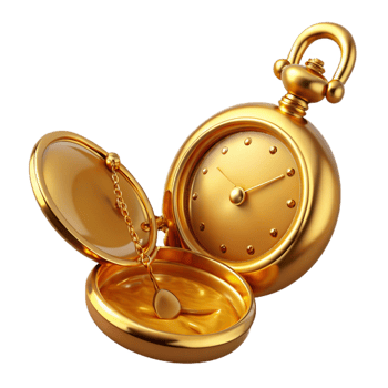 sumptuous bohemian An antique pocket watch melting into liquid gold with Transparent Background sharp png