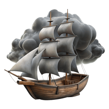 elegant minimalist Schooner Silhouetted Isolated Stormy Cloudy Sky detailed png
