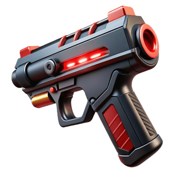 mesmerizing timeless Concept art style, hyper-specific, isolated cutout of a futuristic, sleek, black and red laser pistol Ultra-detailed with Transparent Background png
