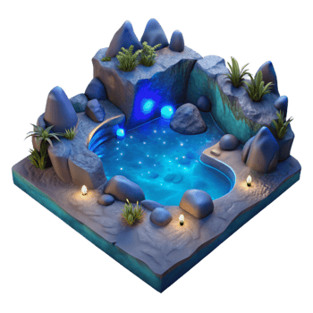 serene vintage Secluded Bay Bioluminescence Isolated Dark Blue Hues detailed png