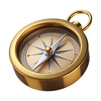 bold vibrant Professional render of a vintage compass with brass casing, isolated cutout, ultra-detailed with Transparent Background genuine png