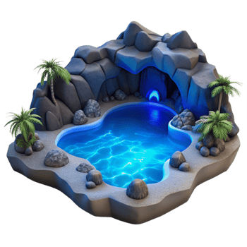 extraordinary creative Secluded Bay with Glowing Water Cutout Dark Blue high quality png