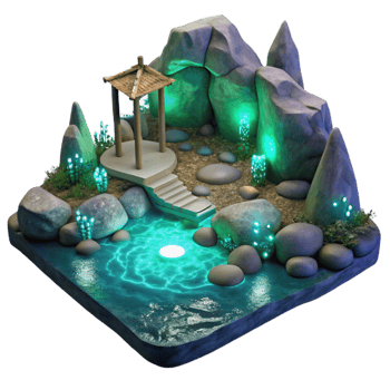 vibrant classic Secluded Cove Glowing Algae Isolated Night View high quality png