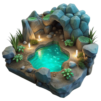 serene modern Secluded Cove Glowing Algae Isolated Night View original png