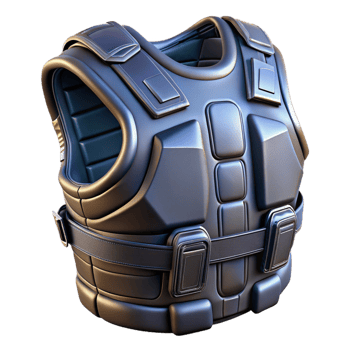 striking retro Photorealistic, ultra-detailed professional render, isolated cutout of a single cyberpunk combat vest with integrated armor plating with Transparent Background gallery standard png