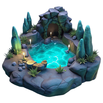 vibrant creative Secluded Cove Glowing Algae Isolated Night View premium png