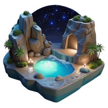 dramatic creative Secluded Cove Luminous Water Cutout Night Sky exclusive png