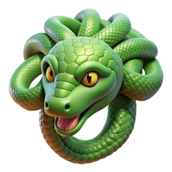 vibrant dreamy traditional Hyper-specific, professional render of a Medusa's detached snake head, scales glistening with Transparent Background studio quality png