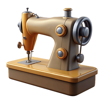 enchanting industrial Professional render of a vintage sewing machine with foot pedal, isolated cutout, hyper-specific with Transparent Background authentic png