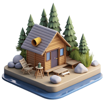 dramatic artistic Secluded Lake Cabin Scene Transparent Background exclusive png