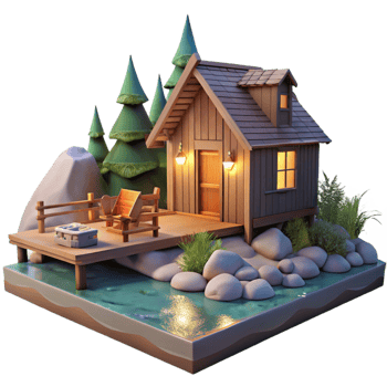 wonderful abstract Secluded Lake Cabin Scene Transparent Background exclusive png
