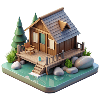 magnificent minimalist Secluded Lake Cabin Scene Transparent Background original png