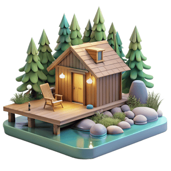 dramatic artistic Secluded Lake Cabin Scene Transparent Background high resolution png