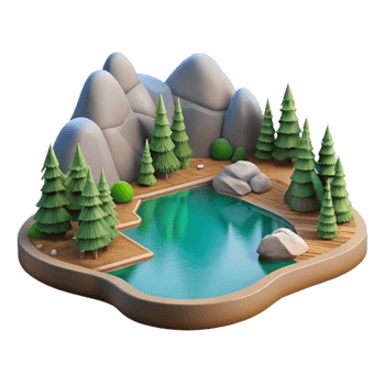 stunning rustic Serene Lake Landscape Cutout on Transparent Background detailed png