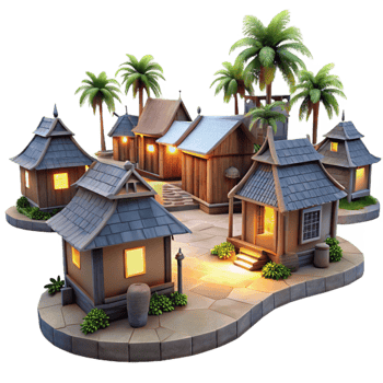 stunning rustic Serene Vespera Village at Dusk Isolated Element high resolution png