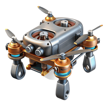 sumptuous ethereal art deco Concept art style, isolated cutout of a hyper-detailed cyberpunk drone chassis with exposed wiring and circuitry, professional render with Transparent Background crisp png