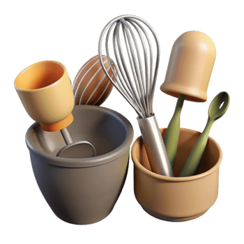 beautiful artistic Set of Kitchen Utensils Spatula Whisk Ladle Isolated genuine png