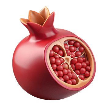 distinctive artistic A single pomegranate, cut open to reveal the seeds with Transparent Background gallery standard png