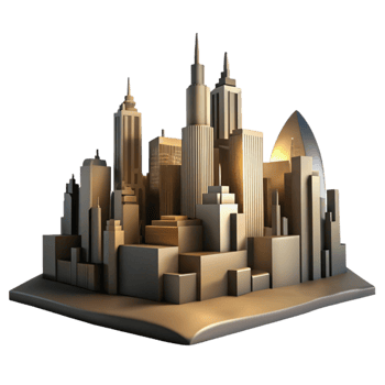 elegant creative Shadowy Metropolis Skyline Cutout with High Contrast Lighting detailed png
