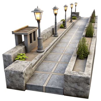 elegant artistic Shared Pathway Urban Setting Isolated Element Gray Concrete png