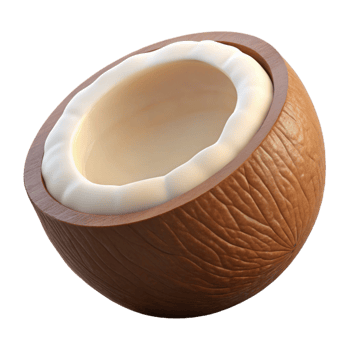impressive rare A single coconut, cracked open to reveal the white flesh with Transparent Background png