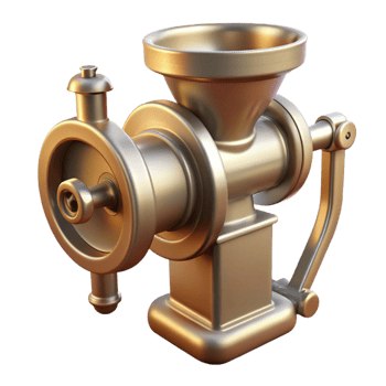 radiant distinctive Hyper-specific, professional render of a vintage meat grinder, isolated cutout with Transparent Background png
