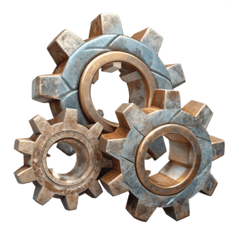 serene classic Shattered Clockwork Gears Cutout on Transparent Background authentic png